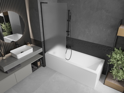Mexen Next L Over-Bath Screen 1-Panel 80 x 150 cm, Frosted, Black - 895-080-000-03-30-70