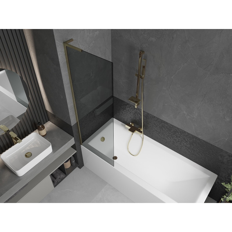 Mexen Next L paravan za kadu s 1 krilom 60 x 150 cm, grafit, zlatni - 895-060-000-03-40-50