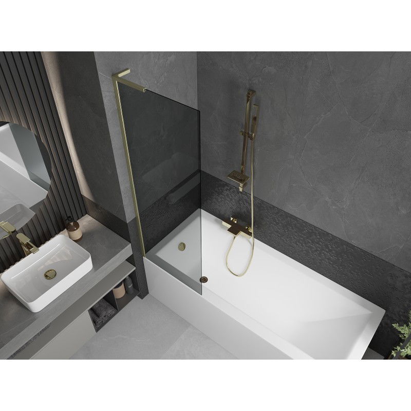 Mexen Next L paratia da vasca da bagno a 1 anta 60 x 150 cm, grafite, oro spazzolato - 895-060-000-03-40-55