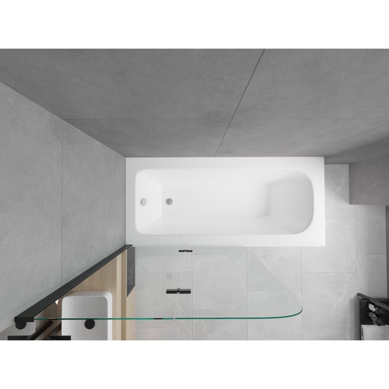 Mexen Vega vasca rettangolare 150 x 70 cm con pannello e paravento a 2 ante 80 cm, trasparente, nero - 550115070X9008027000