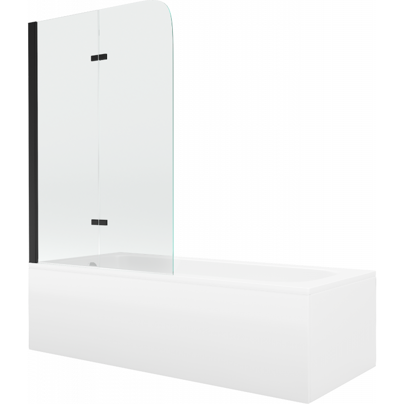 Mexen Vega vasca rettangolare 150 x 70 cm con rivestimento e paravento a 2 ante 80 cm, trasparente, nero - 550115070X9008027000