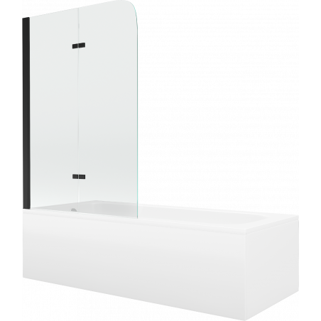 Mexen Vega wanna prostokątna 150 x 70 cm z obudową i parawanem 2-skrzydłowym 80 cm, transparent, czarny - 550115070X9008027000