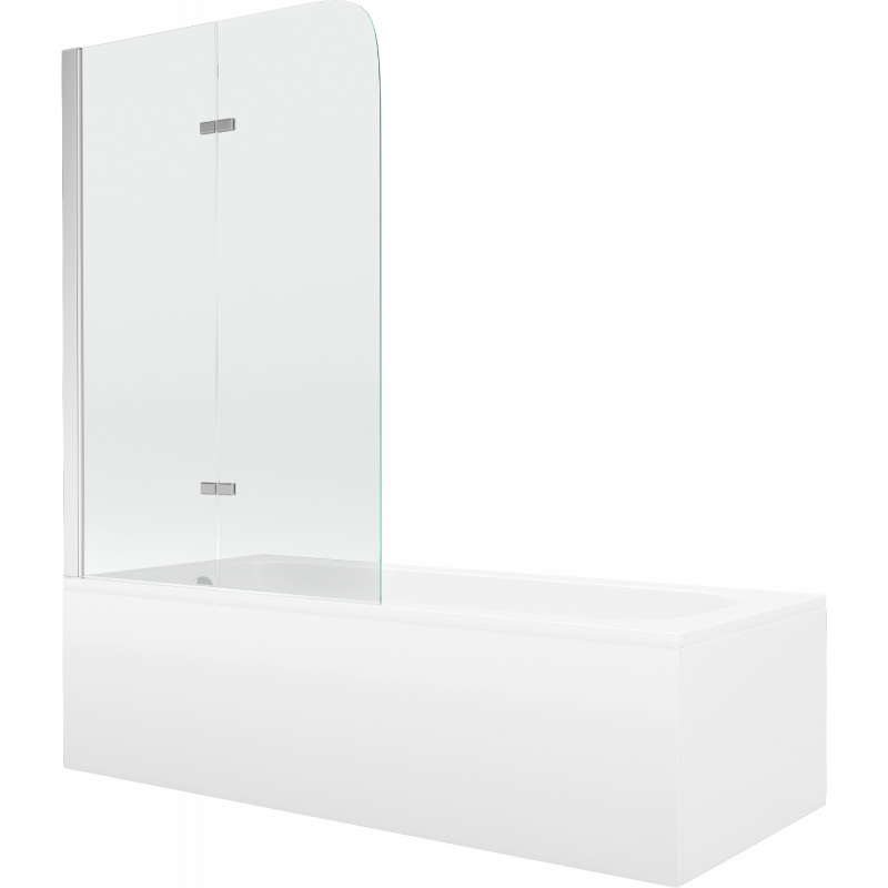 Mexen Vega Rechteckige Badewanne 150 x 70 cm mit Verkleidung und 2-flügeliger Duschwand 100 cm, transparent, Chrom