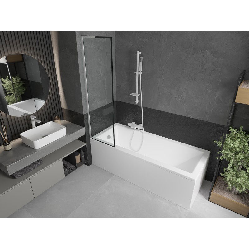 Mexen Next L pare-douche pour baignoire 1 volet 50 x 150 cm, cadre noir, blanc - 895-050-000-03-70-20