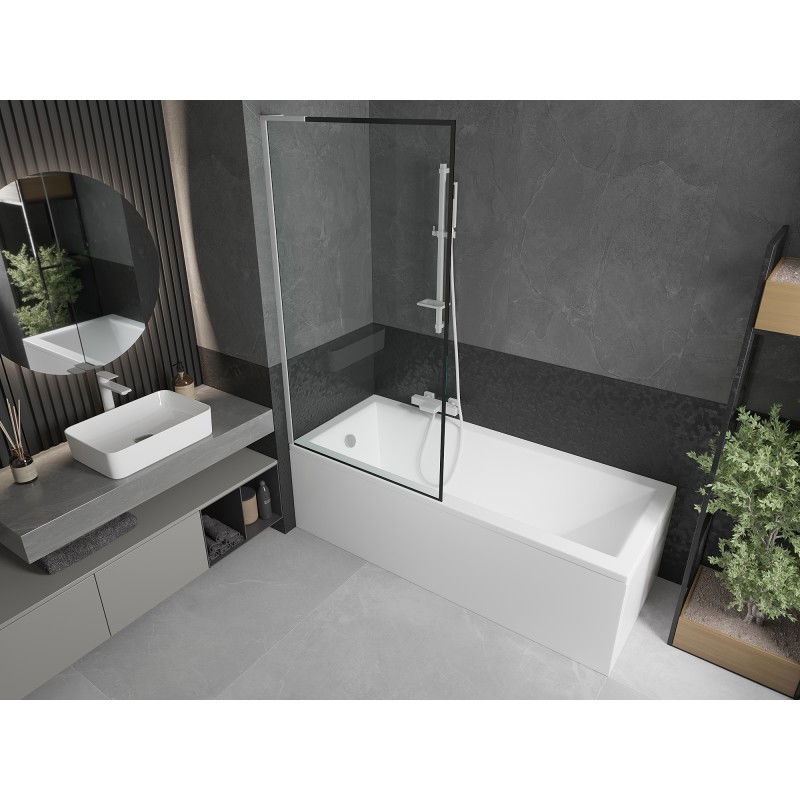 Mexen Next L paroi de baignoire 1-volet 90 x 150 cm, cadre noir, blanc - 895-090-000-03-70-20
