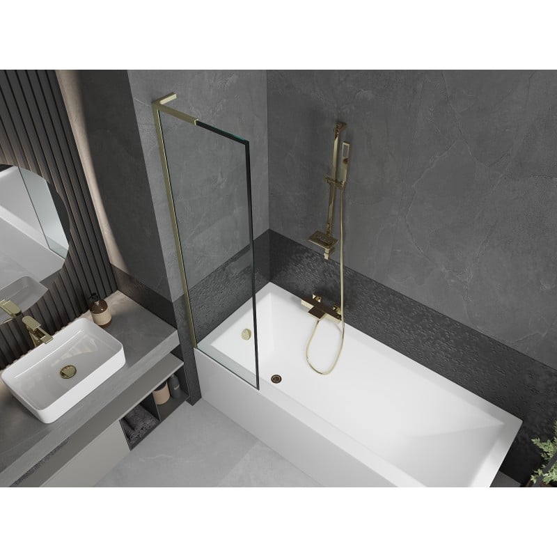 Mexen Next L para-choque de duche com 1 folha 50 x 150 cm, moldura preta, dourado escovado - 895-050-000-03-70-55