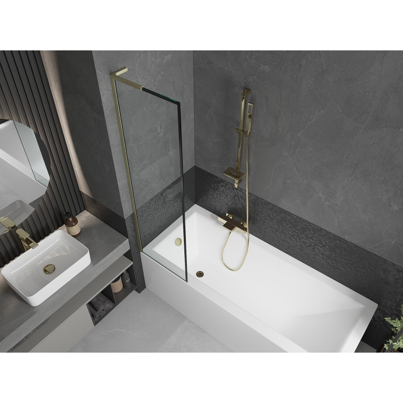 Mexen Next L vannitoasirm 1-tiivaline 50 x 150 cm, must raam, kuldne harjatud - 895-050-000-03-70-55