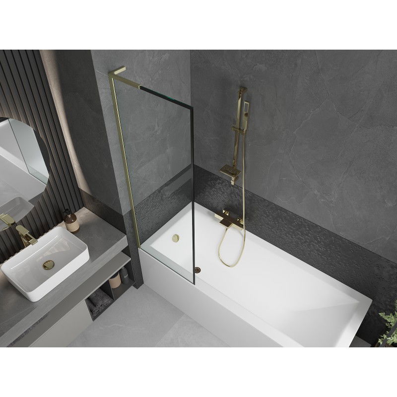 Mexen Next L Bath Screen 1-Leaf 60 x 150 cm, Black Frame, Brushed Gold - 895-060-000-03-70-55