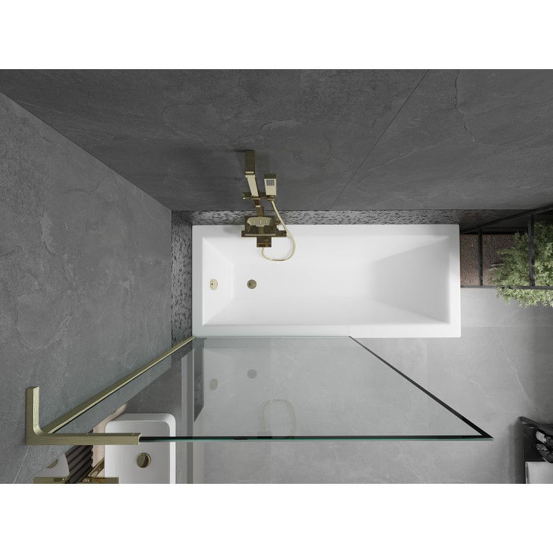 Mexen Next L paratia per vasca da bagno 1 anta 100 x 150 cm, cornice nera, oro spazzolato - 895-100-000-03-70-55