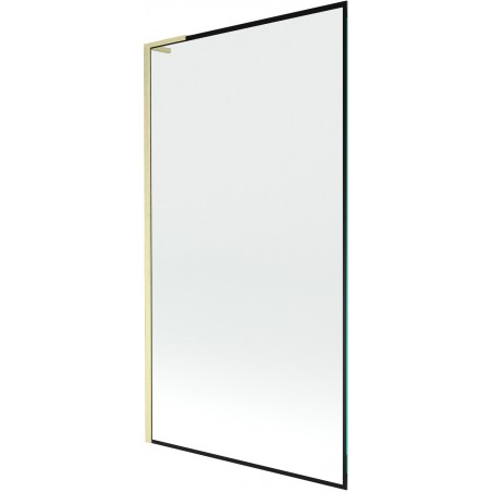Mexen Next L Badewannenwand 1-flügelig 100 x 150 cm, schwarzes Muster, gebürstetes Gold - 895-100-000-03-70-55