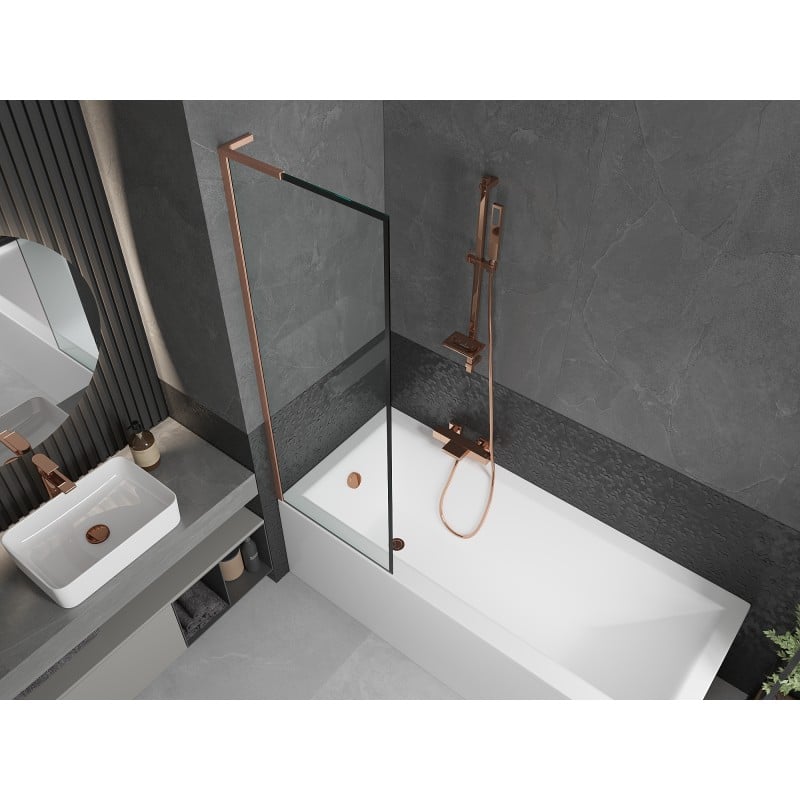 Mexen Next L Bath Screen 1-panel 60 x 150 cm, black frame, brushed copper - 895-060-000-03-70-65