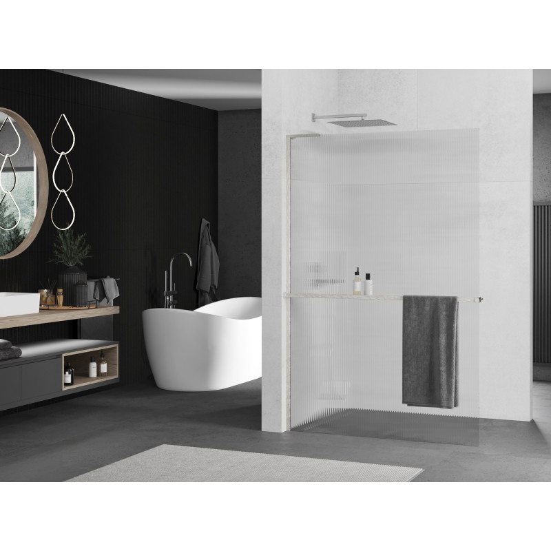 Mexen Kioto+ L dušisein riiuliga Walk-in 70 x 200 cm, triibuline, harjatud nikkel - 800-070-123-97-09