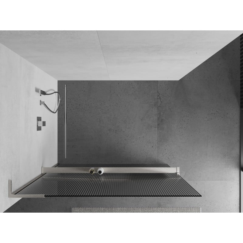 Mexen Kioto+ L paroi de douche avec étagère Walk-in 90 x 200 cm, stries, nickel brossé - 800-090-123-97-09
