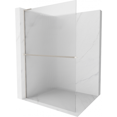 Mexen Kioto+ L zidna stijena za tuširanje s policom Walk-in 100 x 200 cm, pruge, brušeni nikal - 800-100-123-97-09