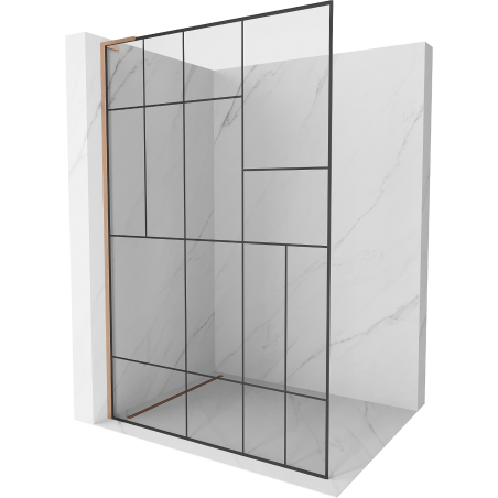 Mexen Kioto L ścianka prysznicowa Walk-in 80 x 200 cm, czarny wzór, miedź szczotkowana - 800-080-103-65-78