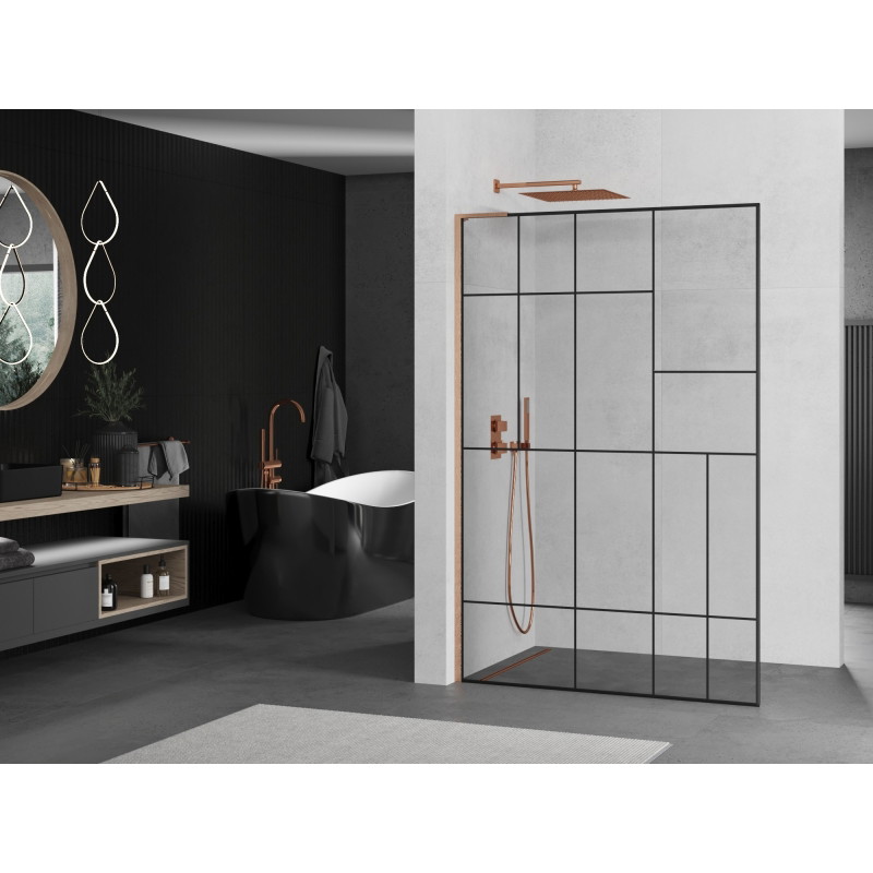 Mexen Kioto L dušisein Walk-in 90 x 200 cm, must muster, harjatud vask - 800-090-103-65-78