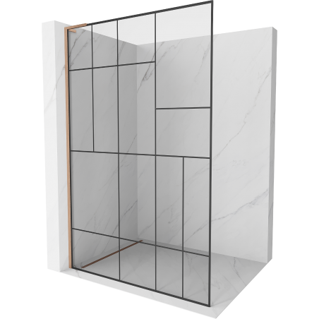 Mexen Kioto L Walk-in Shower Wall 100 x 200 cm, Black Pattern, Brushed Copper - 800-100-103-65-78