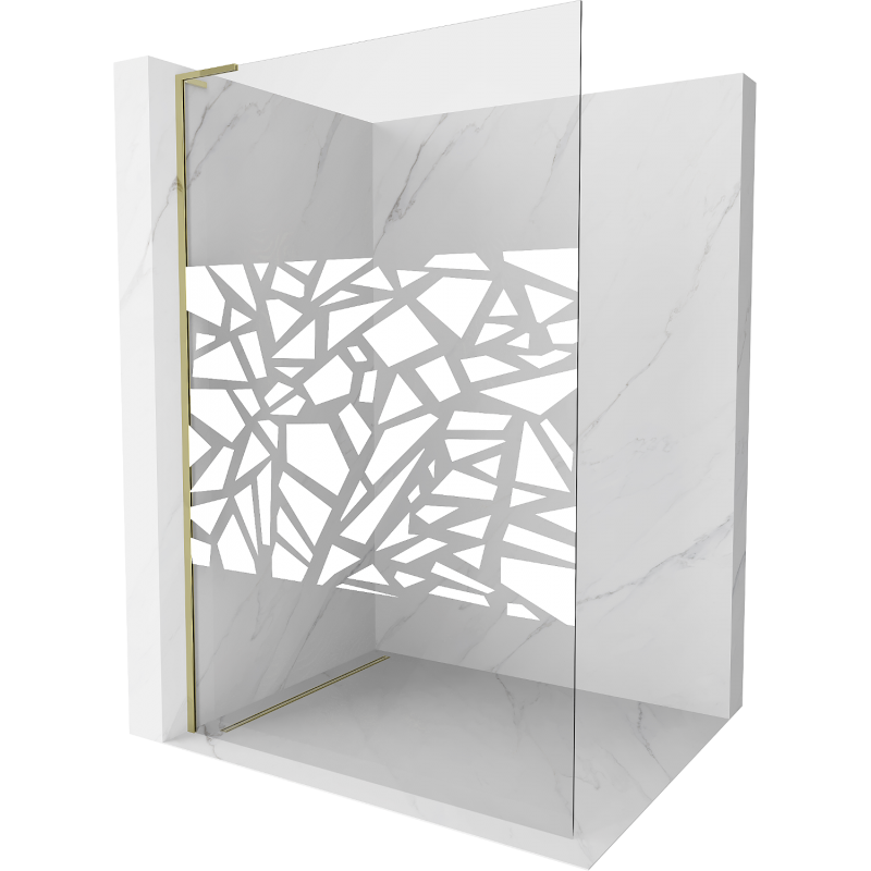 Mexen Kioto L duschvägg Walk-in 90 x 200 cm, vitt mönster, guld - 800-090-103-50-85