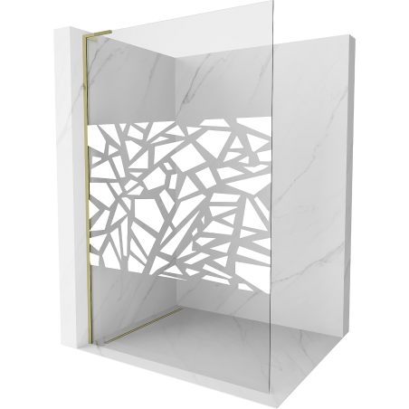 Mexen Kioto L paroi de douche Walk-in 100 x 200 cm, motif blanc, or - 800-100-103-50-85
