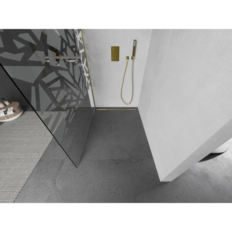 Mexen Kioto L panel de ducha Walk-in 110 x 200 cm, diseño blanco, dorado - 800-110-103-50-85