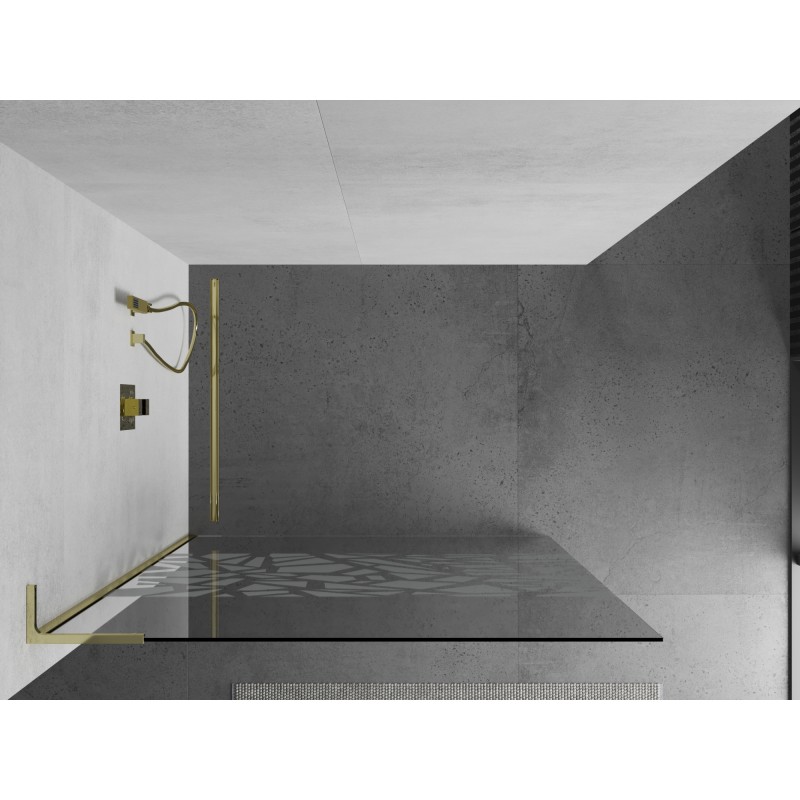 Mexen Kioto L Πάνελ ντουζ Walk-in 110 x 200 cm, λευκό μοτίβο, χρυσό - 800-110-103-50-85