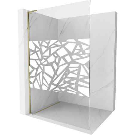 Mexen Kioto L Duschwand Walk-in 120 x 200 cm, weißes Muster, gold - 800-120-103-50-85