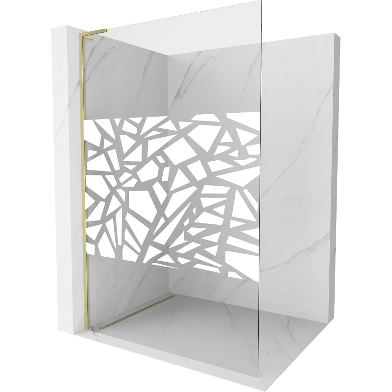 Mexen Kioto L panel de ducha Walk-in 70 x 200 cm, patrón blanco, oro cepillado - 800-070-103-55-85