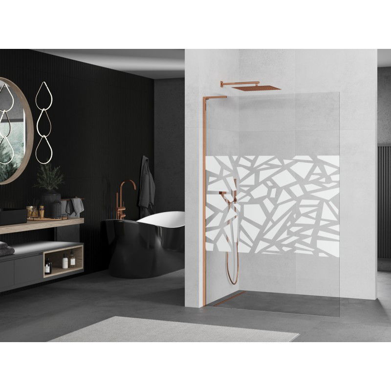 Mexen Kioto L douchescherm Walk-in 70 x 200 cm, wit patroon, roze goud - 800-070-103-60-85