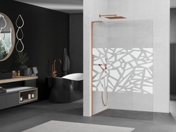 Mexen Kioto L staklena pregrada za tuš Walk-in 100 x 200 cm, bijeli uzorak, ružičasto zlato - 800-100-103-60-85