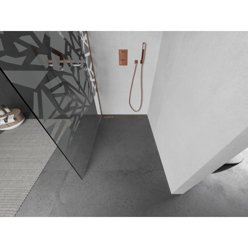 Mexen Kioto L ścianka prysznicowa Walk-in 70 x 200 cm, biały wzór, miedź szczotkowana - 800-070-103-65-85