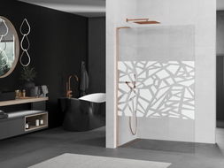 Mexen Kioto L Walk-in tuš pregrada 90 x 200 cm, bijeli uzorak, brušena bakar - 800-090-103-65-85