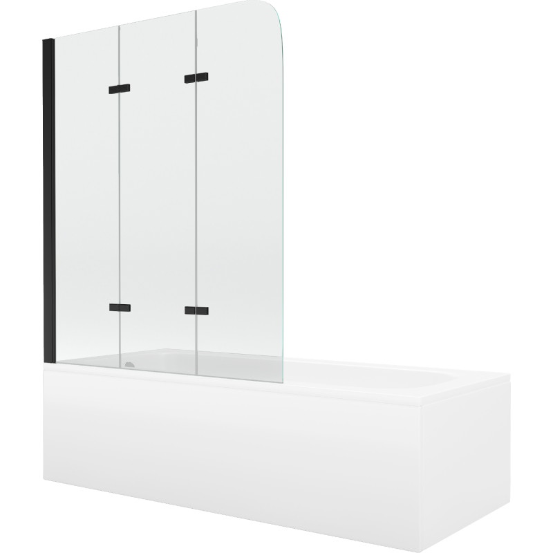 Mexen Vega ristkülikukujuline vann 150 x 70 cm, korpuse ja 3-osalise 120 cm varikatusega, läbipaistev, must
