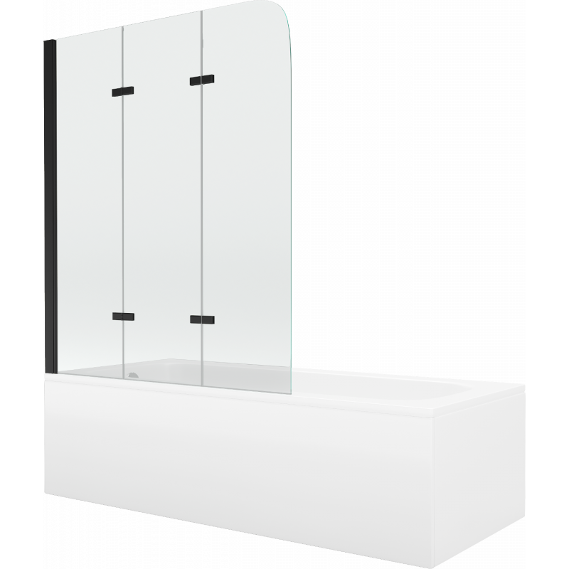 Mexen Vega taisnstūra vanna 150 x 70 cm ar apdari un 3-daļīgu ekrāns 120 cm, caurspīdīgs, melns - 550115070X9012037000