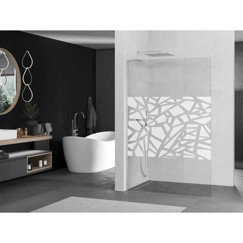 Mexen Kioto L Walk-in tuš stijena 90 x 200 cm, bijeli uzorak, brušeni nikal - 800-090-103-97-85