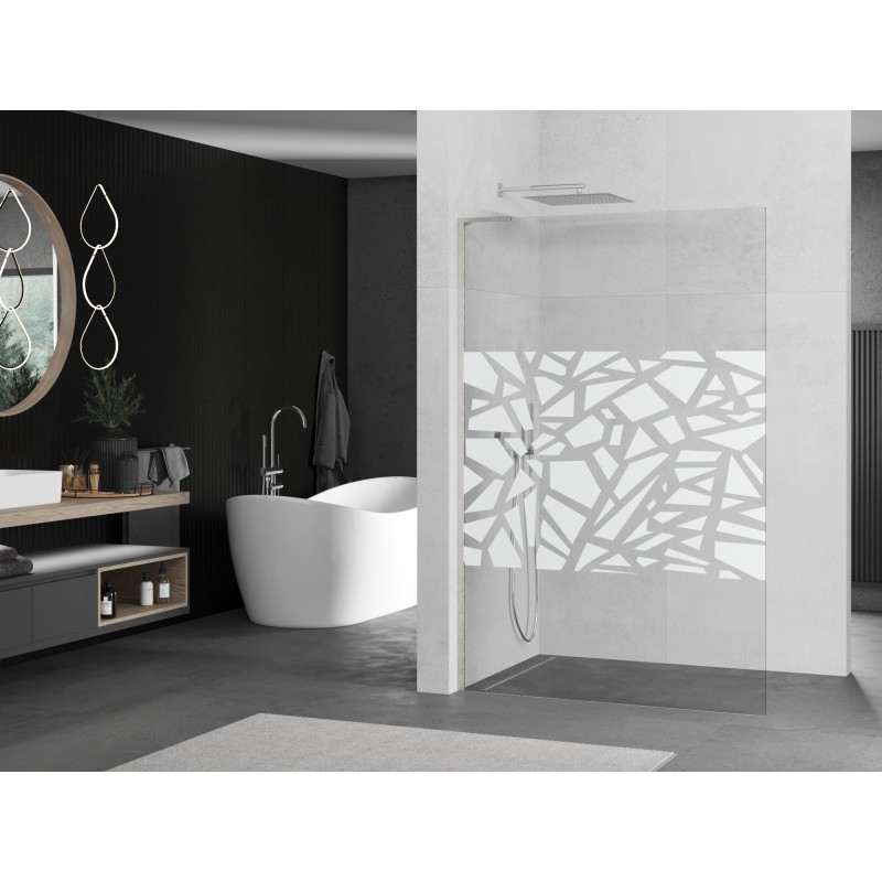 Mexen Kioto L ścianka prysznicowa Walk-in 100 x 200 cm, biały wzór, nikiel szczotkowany - 800-100-103-97-85