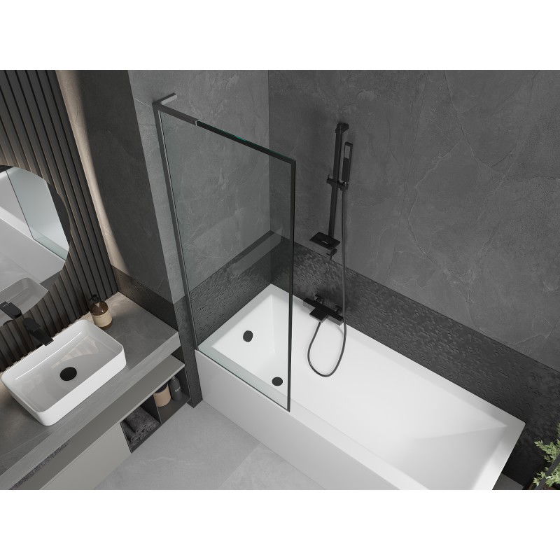 Mexen Next L paroi de baignoire à 1 volet 70 x 150 cm, cadre noir, gun gray brossé - 895-070-000-03-70-66