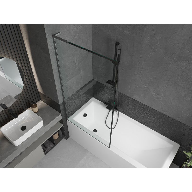 Mexen Next L paroi de baignoire 1-volet 90 x 150 cm, cadre noir, gris canon brossé - 895-090-000-03-70-66