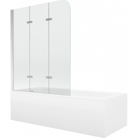 Mexen Vega wanna prostokątna 150 x 70 cm z obudową i parawanem 3-skrzydłowym 120 cm, transparent, chrom - 550115070X9012030100