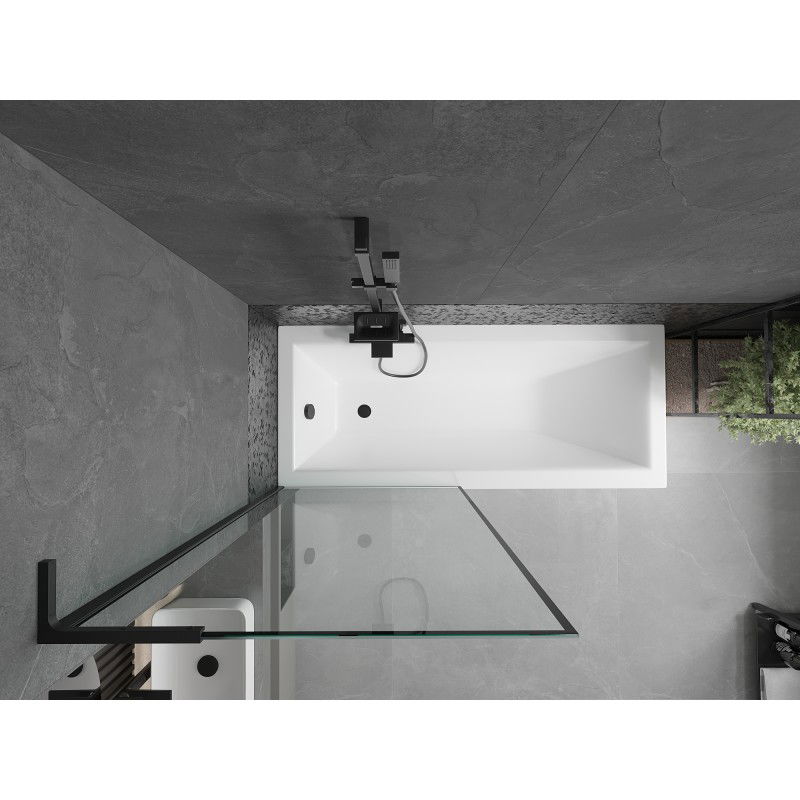 Mexen Next L Badewannenwand 1-flügelig 80 x 150 cm, schwarzer Rahmen, schwarz - 895-080-000-03-70-70