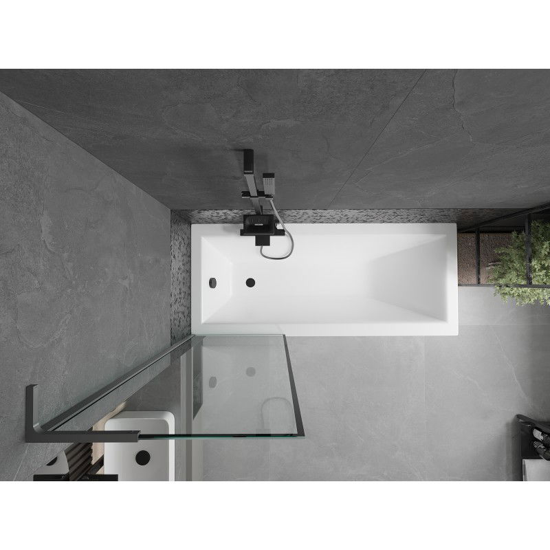 Mexen Next L Badewannenaufsatz 1-flügelig 60 x 150 cm, schwarzer Rahmen, Gun Metal - 895-060-000-03-70-95