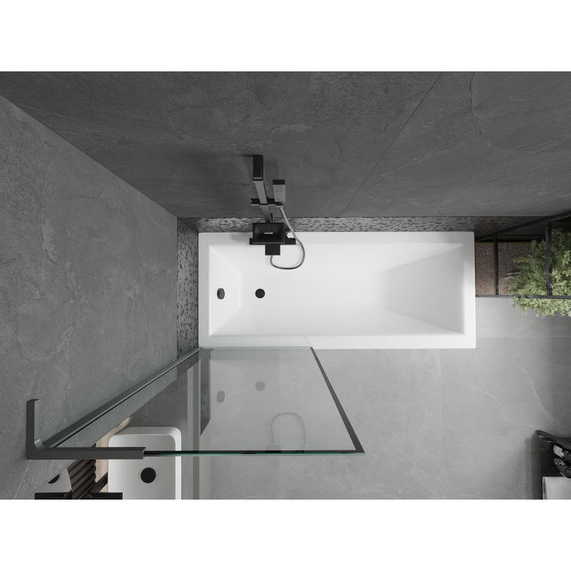 Mexen Next L divisória de banho de 1 folha 70 x 150 cm, moldura preta, acabamento metal escuro - 895-070-000-03-70-95