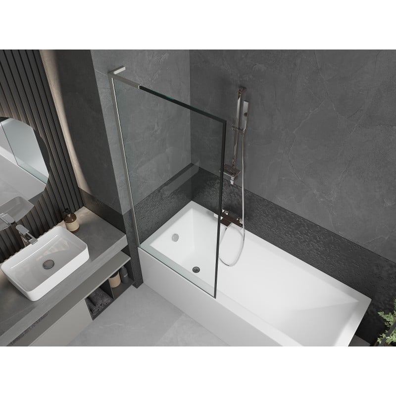 Mexen Next L Bath Screen 1-Wing 80 x 150 cm, Black Frame, Brushed Nickel - 895-080-000-03-70-97