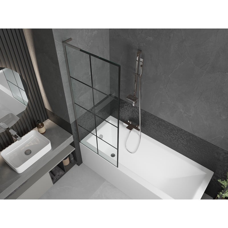 Mexen Next L paratia per vasca da bagno ad 1 anta 70 x 150 cm, griglia nera, cromo - 895-070-000-03-77-01