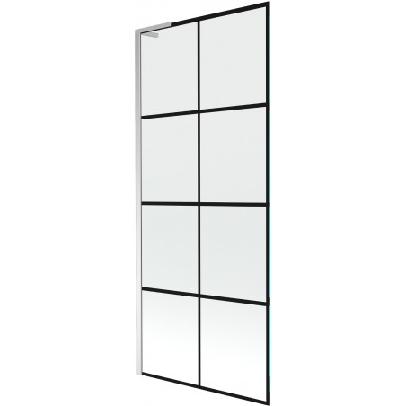 Mexen Next L parawan nawannowy 1-skrzydłowy 80 x 150 cm, czarna kratka, chrom - 895-080-000-03-77-01