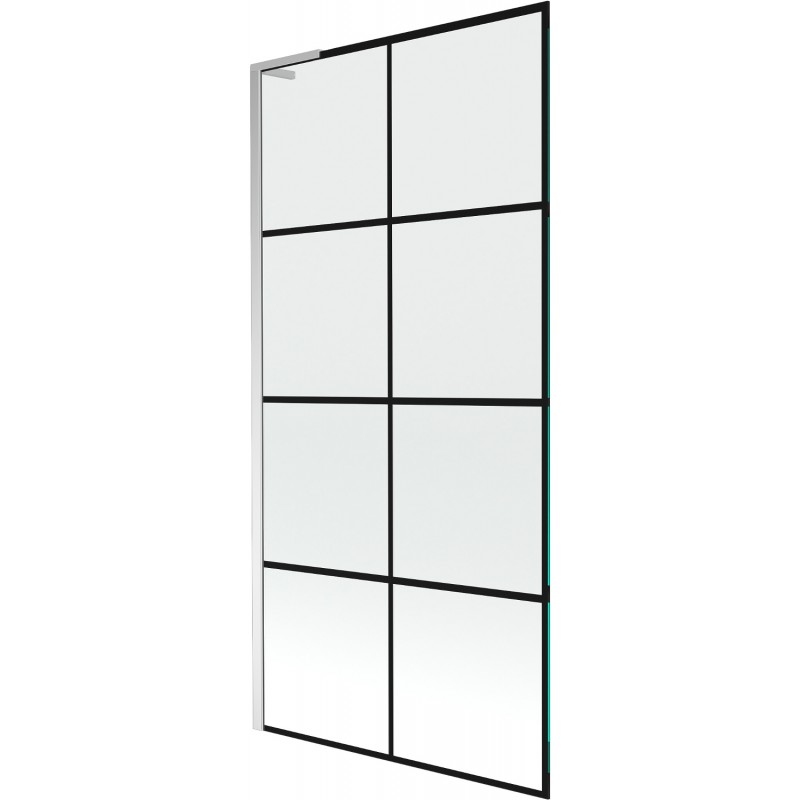 Mexen Next L Badewannenfaltwand, 1-flügelig 90 x 150 cm, schwarzes Gitter, Chrom - 895-090-000-03-77-01