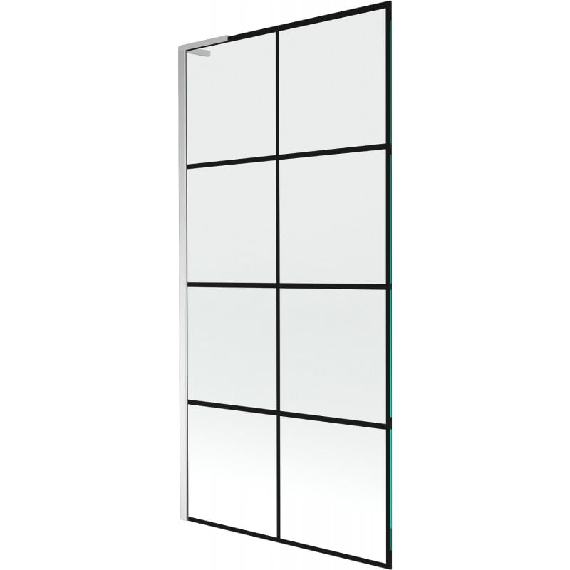 Mexen Next L Bath Screen 1-Panel 90 x 150 cm, Black Grid, Chrome - 895-090-000-03-77-01
