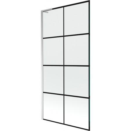 Mexen Next L Badewannenabtrennung 1-flügelig 90 x 150 cm, schwarzes Muster, Chrom - 895-090-000-03-77-01