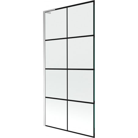 Mexen Next L Bath Screen 1-Panel 90 x 150 cm, Black Grid, Chrome - 895-090-000-03-77-01
