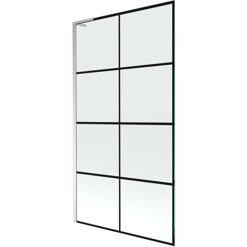 Mexen Next L parawan nawannowy 1-skrzydłowy 100 x 150 cm, czarna kratka, chrom - 895-100-000-03-77-01