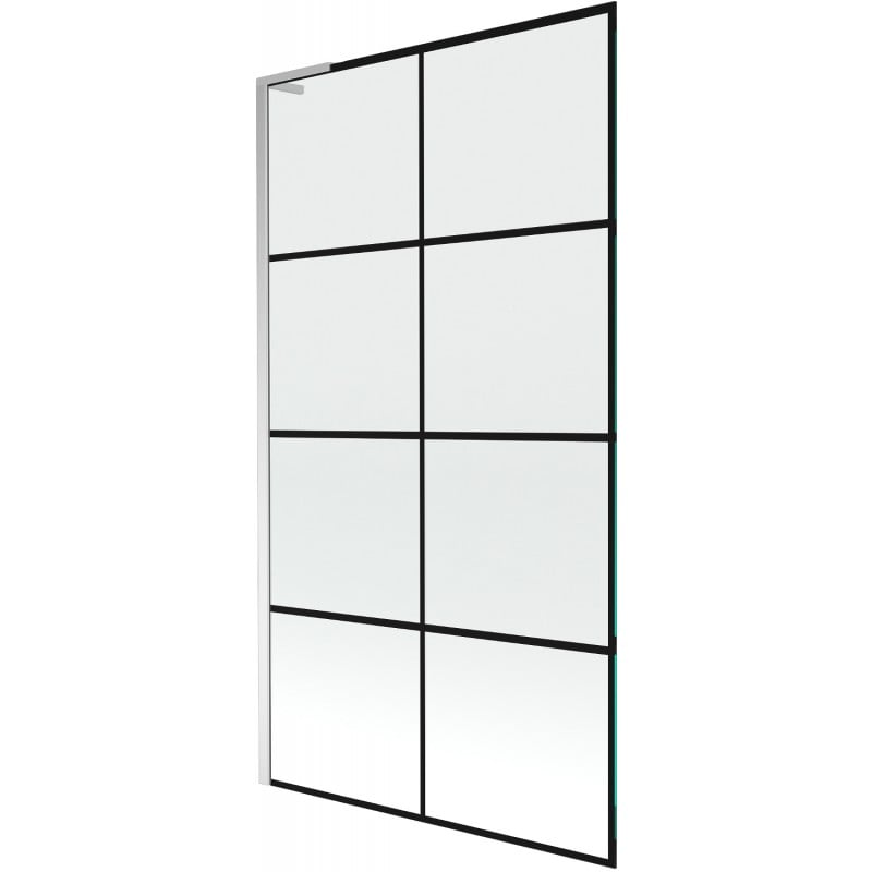 Mexen Next L resguardo de banho de 1 folha 100 x 150 cm, grelha preta, cromado - 895-100-000-03-77-01